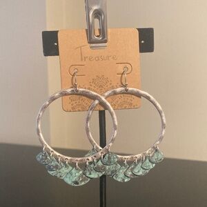 Silver Hoop Earrings with Turquoise Accents